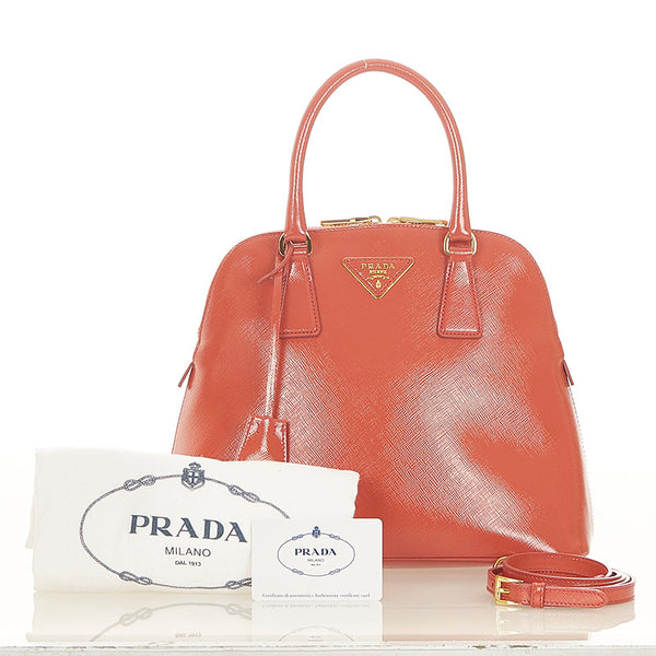 プラダ BL0909 ピンク パテントレザー サフィアーノ ハンドバッグ ショルダーバッグ 2WAY レディース PRADA 【中古】