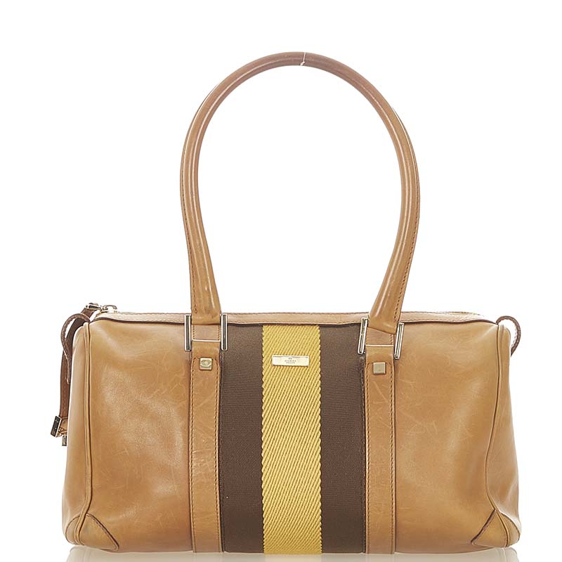 グッチ シェリー 000 0851 ベージュ ブラウン キャンバス レザー ボストンバッグ レディース GUCCI 【中古】