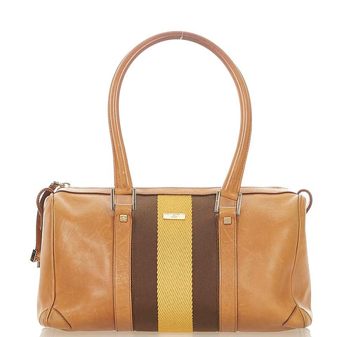 グッチ シェリー 000 0851 ベージュ ブラウン キャンバス レザー ボストンバッグ レディース GUCCI 【中古】