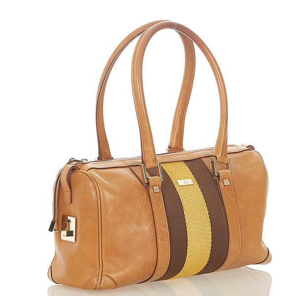 グッチ シェリー 000 0851 ベージュ ブラウン キャンバス レザー ボストンバッグ レディース GUCCI 【中古】