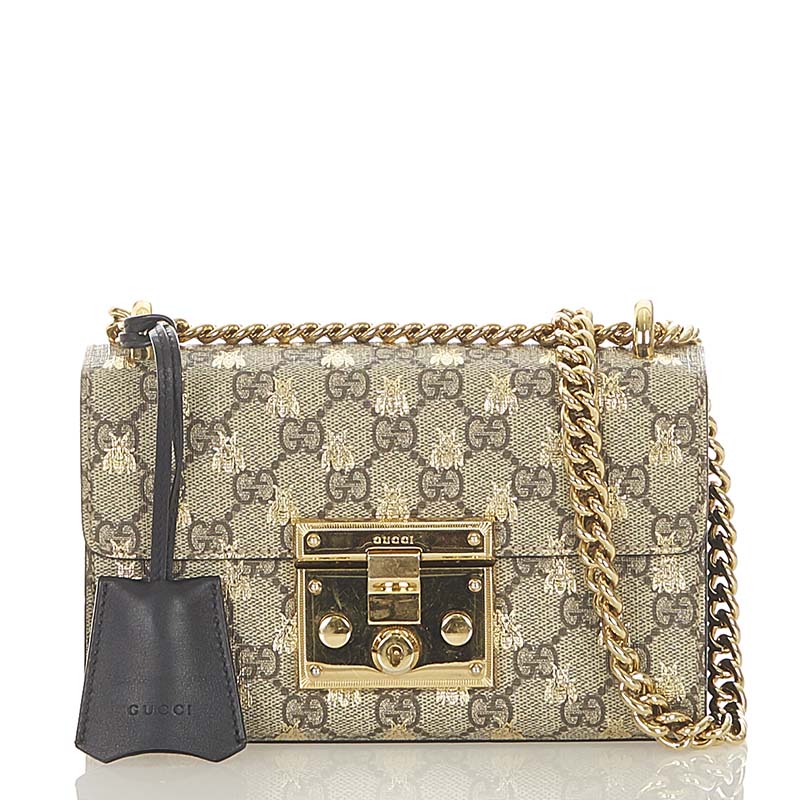 グッチ GGスプリーム ビー 蜂  409487 ベージュ ブラウン PVC レザー チェーン ショルダーバッグ レディース GUCCI 【中古】