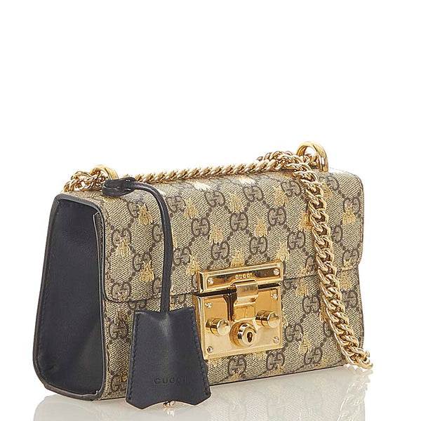 グッチ GGスプリーム ビー 蜂  409487 ベージュ ブラウン PVC レザー チェーン ショルダーバッグ レディース GUCCI 【中古】