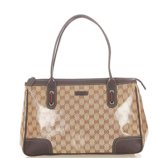グッチ GGクリスタル シェリーライン 293599 ベージュ ブラウン PVC レザー トートバッグ レディース GUCCI 【中古】