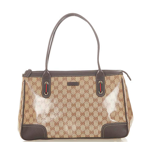 グッチ GGクリスタル シェリーライン 293599 ベージュ ブラウン PVC レザー トートバッグ レディース GUCCI 【中古】