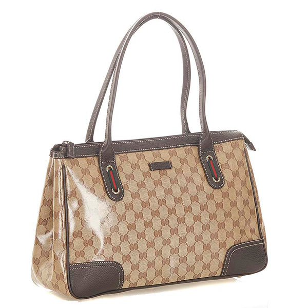 グッチ GGクリスタル シェリーライン 293599 ベージュ ブラウン PVC レザー トートバッグ レディース GUCCI 【中古】