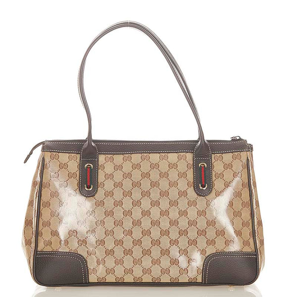 グッチ GGクリスタル シェリーライン 293599 ベージュ ブラウン PVC レザー トートバッグ レディース GUCCI 【中古】