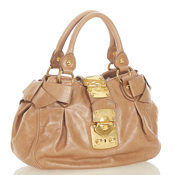ミュウミュウ リボン ブラウン レザー ハンドバッグ ショルダーバッグ 2WAY レディース MIUMIU 【中古】