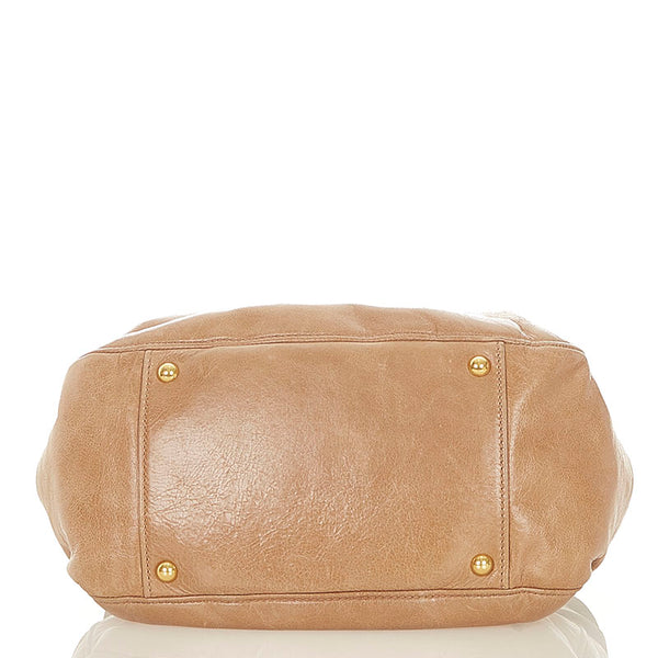 ミュウミュウ リボン ブラウン レザー ハンドバッグ ショルダーバッグ 2WAY レディース MIUMIU 【中古】