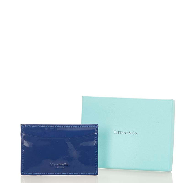 ティファニー ブルー ネイビー パテントレザー カードケース レディース TIFFANY&Co. 【中古】