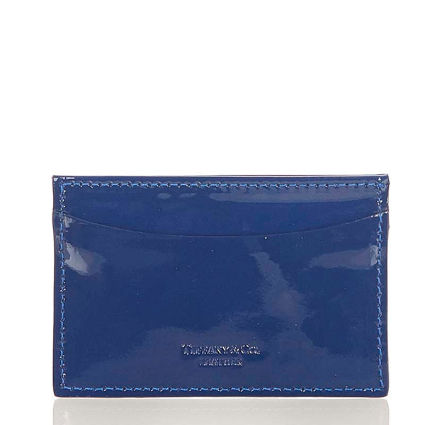 ティファニー ブルー ネイビー パテントレザー カードケース レディース TIFFANY&Co. 【中古】