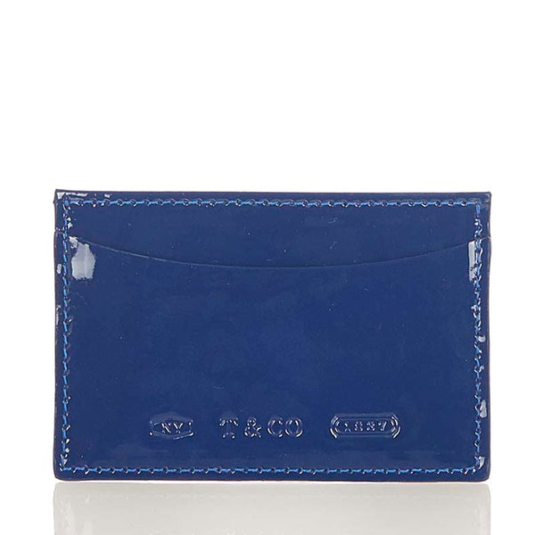 ティファニー ブルー ネイビー パテントレザー カードケース レディース TIFFANY&Co. 【中古】