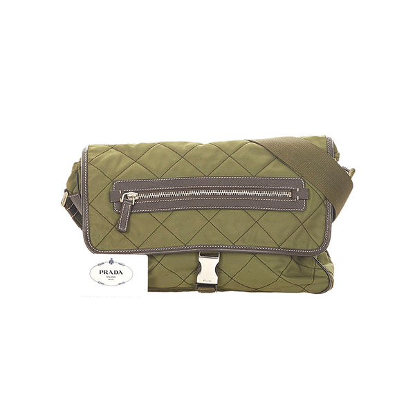 プラダ BT0422 モスグリーン カーキ ブラウン MILITARE ナイロン レザー ショルダーバッグ メンズ PRADA 【中古】