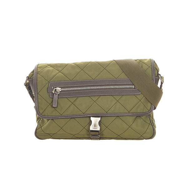 プラダ BT0422 モスグリーン カーキ ブラウン MILITARE ナイロン レザー ショルダーバッグ メンズ PRADA 【中古】