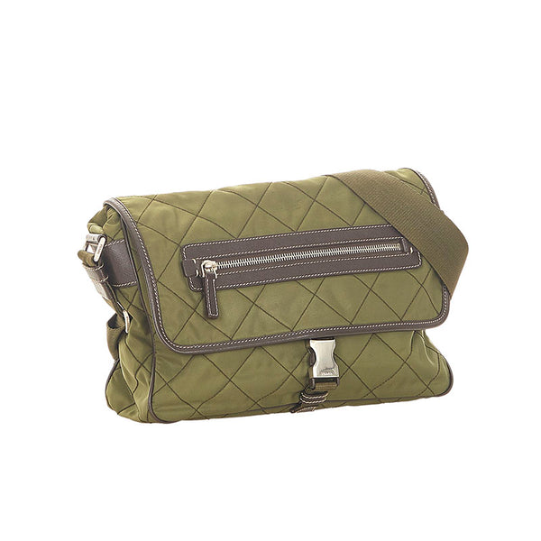 プラダ BT0422 モスグリーン カーキ ブラウン MILITARE ナイロン レザー ショルダーバッグ メンズ PRADA 【中古】