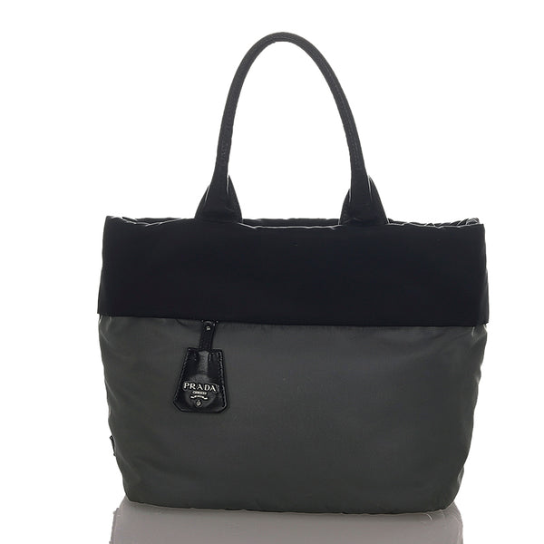 プラダ ブラック グレー ナイロン レザー ハンドバッグ レディース PRADA 【中古】