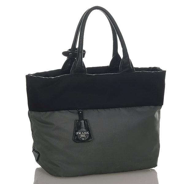 プラダ ブラック グレー ナイロン レザー ハンドバッグ レディース PRADA 【中古】