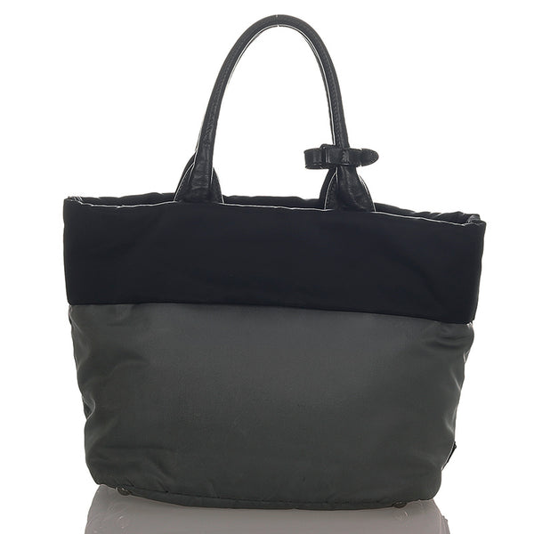 プラダ ブラック グレー ナイロン レザー ハンドバッグ レディース PRADA 【中古】