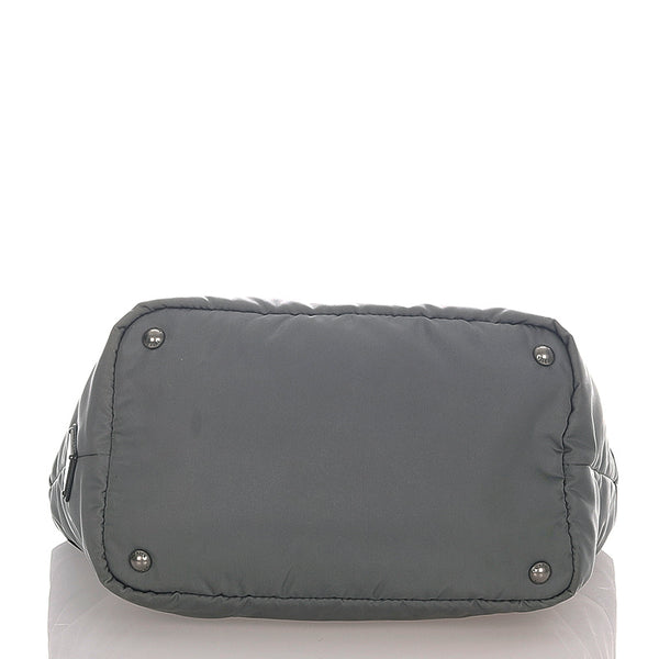 プラダ ブラック グレー ナイロン レザー ハンドバッグ レディース PRADA 【中古】