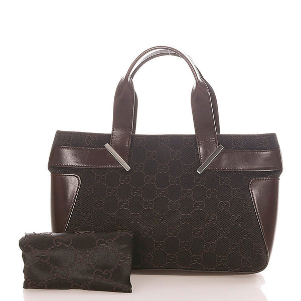 グッチ ジャガード　レザーバッグ　3525 73984 ブラウン レザー キャンバス ハンドバッグ レディース GUCCI 【中古】