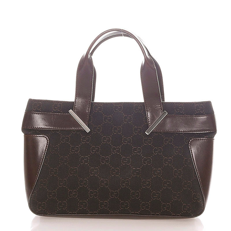 グッチ ジャガード　レザーバッグ　3525 73984 ブラウン レザー キャンバス ハンドバッグ レディース GUCCI 【中古】