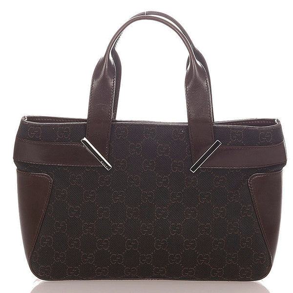 グッチ ジャガード　レザーバッグ　3525 73984 ブラウン レザー キャンバス ハンドバッグ レディース GUCCI 【中古】