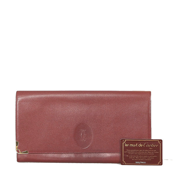カルティエ マストライン ワインレッド レザー セカンドバッグ レディース CARTIER 【中古】