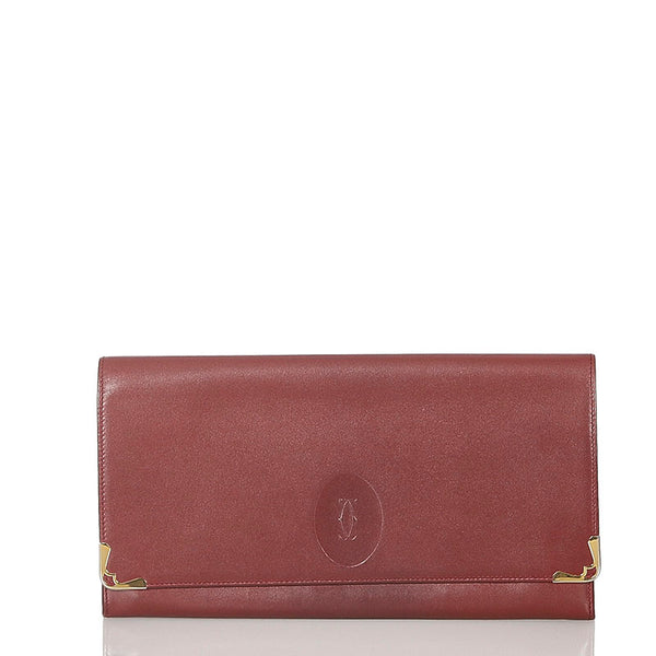 カルティエ マストライン ワインレッド レザー セカンドバッグ レディース CARTIER 【中古】
