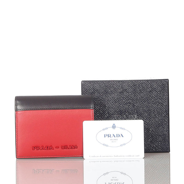 プラダ 1MV204 レッド レザー 二つ折り財布 レディース PRADA 【中古】