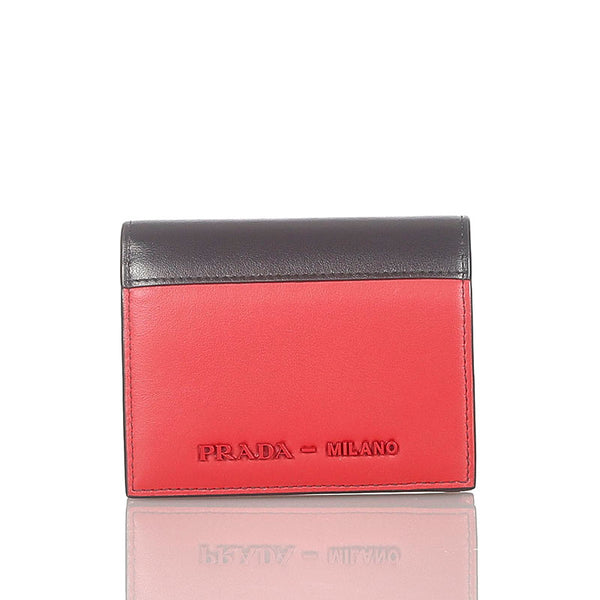 プラダ 1MV204 レッド レザー 二つ折り財布 レディース PRADA 【中古】