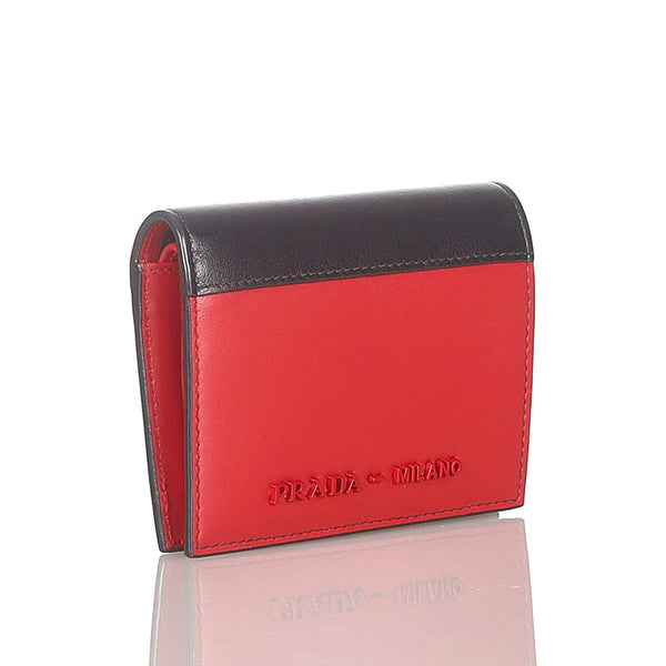 プラダ 1MV204 レッド レザー 二つ折り財布 レディース PRADA 【中古】