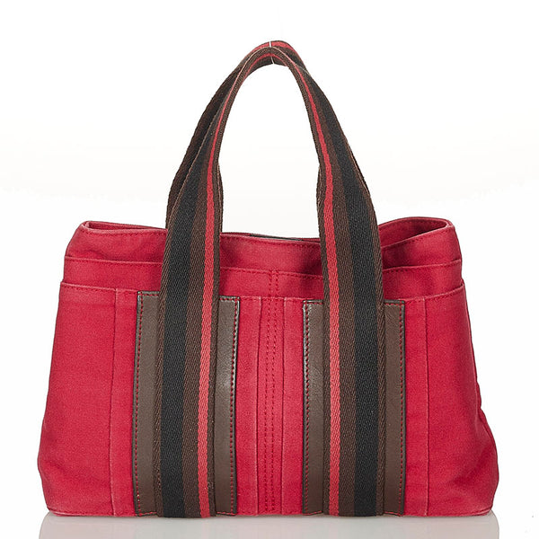 エルメス トロカホリゾンタルPM レッド キャンバス ハンドバッグ レディース HERMES 【中古】