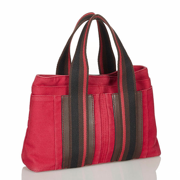 エルメス トロカホリゾンタルPM レッド キャンバス ハンドバッグ レディース HERMES 【中古】