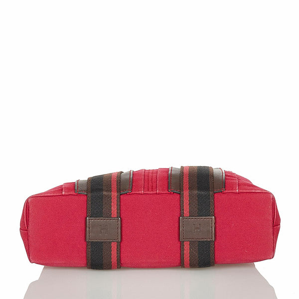 エルメス トロカホリゾンタルPM レッド キャンバス ハンドバッグ レディース HERMES 【中古】