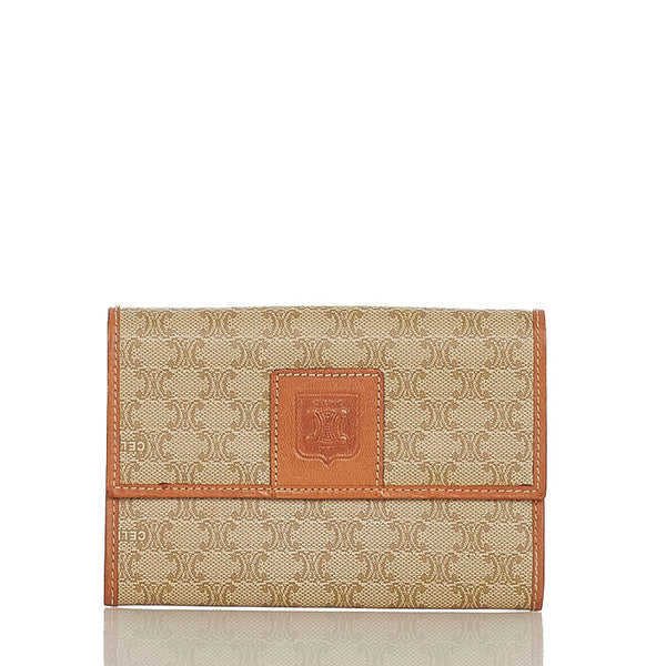 セリーヌ マカダム ブラウン レザー 二つ折り財布 レディース CELINE 【中古】