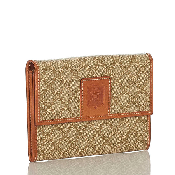 セリーヌ マカダム ブラウン レザー 二つ折り財布 レディース CELINE 【中古】