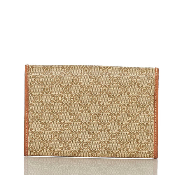 セリーヌ マカダム ブラウン レザー 二つ折り財布 レディース CELINE 【中古】