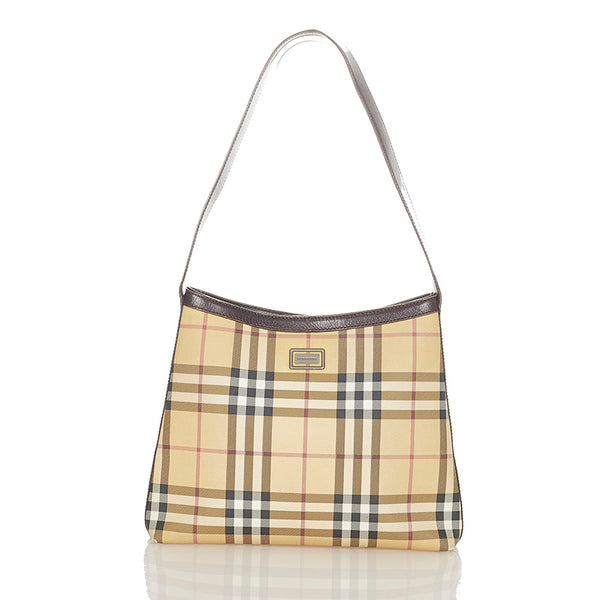 バーバリー ノバチェック ブラウン PVC レザー ショルダーバッグ レディース BURBERRY 【中古】