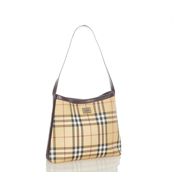 バーバリー ノバチェック ブラウン PVC レザー ショルダーバッグ レディース BURBERRY 【中古】
