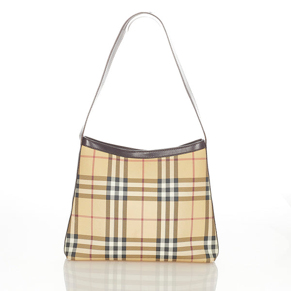 バーバリー ノバチェック ブラウン PVC レザー ショルダーバッグ レディース BURBERRY 【中古】
