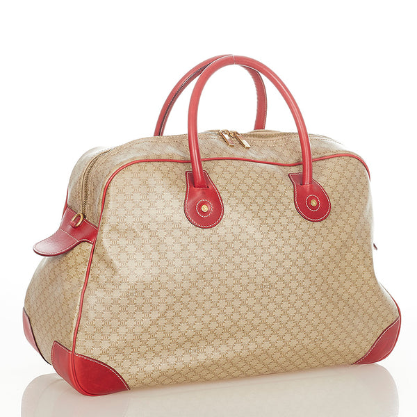 セリーヌ マカダム CE00/12 ブラウン レッド PVC レザー ボストンバッグ レディース CELINE 【中古】