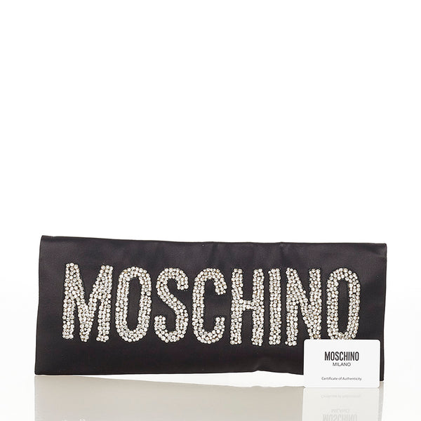 モスキーノ ブラック ナイロン ラインストーン クラッチバッグ レディース MOSCHINO 【中古】