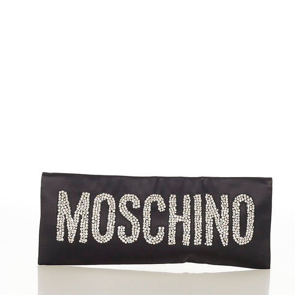 モスキーノ ブラック ナイロン ラインストーン クラッチバッグ レディース MOSCHINO 【中古】
