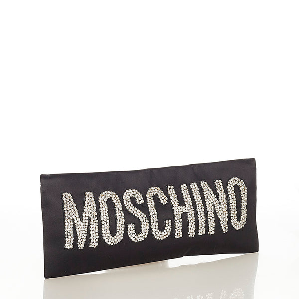 モスキーノ ブラック ナイロン ラインストーン クラッチバッグ レディース MOSCHINO 【中古】