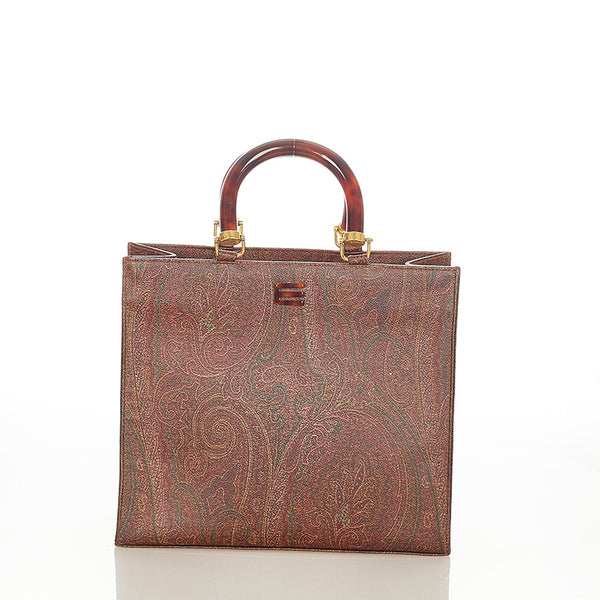 エトロ ペイズリ 14 APR 98 0843 ブラウン レザー ハンドバッグ レディース ETRO 【中古】