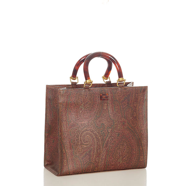 エトロ ペイズリ 14 APR 98 0843 ブラウン レザー ハンドバッグ レディース ETRO 【中古】