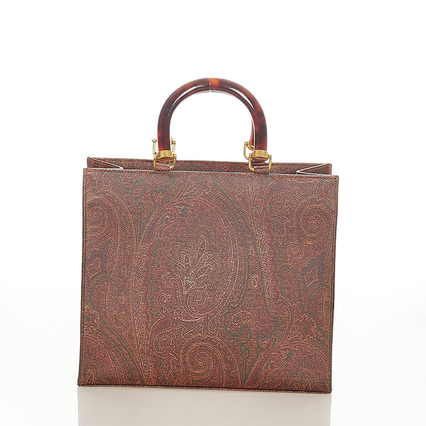 エトロ ペイズリ 14 APR 98 0843 ブラウン レザー ハンドバッグ レディース ETRO 【中古】