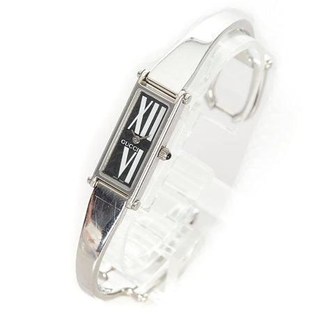 グッチ 1500L YA015545 シルバー ステンレススチール 腕時計 レディース GUCCI クオーツ ブラック文字盤 【中古】