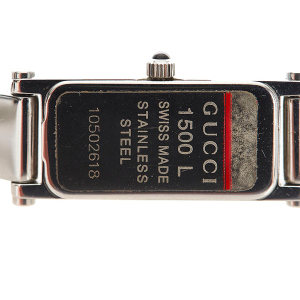 グッチ 1500L YA015545 シルバー ステンレススチール 腕時計 レディース GUCCI クオーツ ブラック文字盤 【中古】