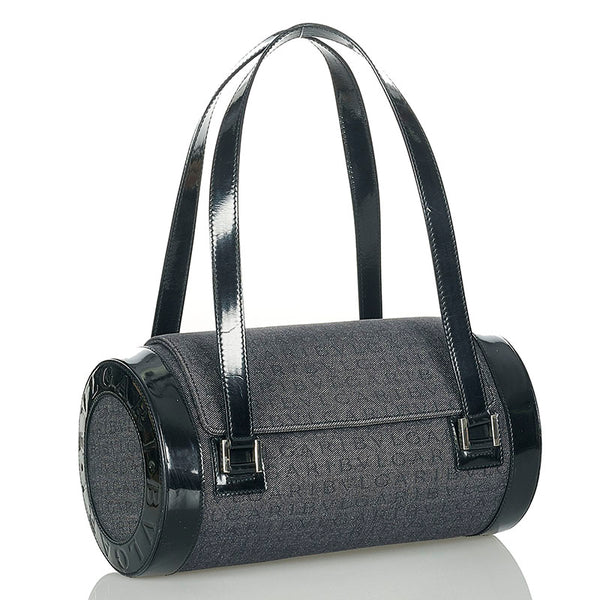 ブルガリ ロゴマニア ブルー ブラック デニム パテントレザー ショルダーバッグ レディース BVLGARI 【中古】