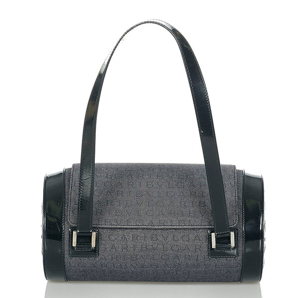 ブルガリ ロゴマニア ブルー ブラック デニム パテントレザー ショルダーバッグ レディース BVLGARI 【中古】